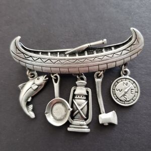 Canoe Camping Brooch By JJ Vintage Jonette Jewelry